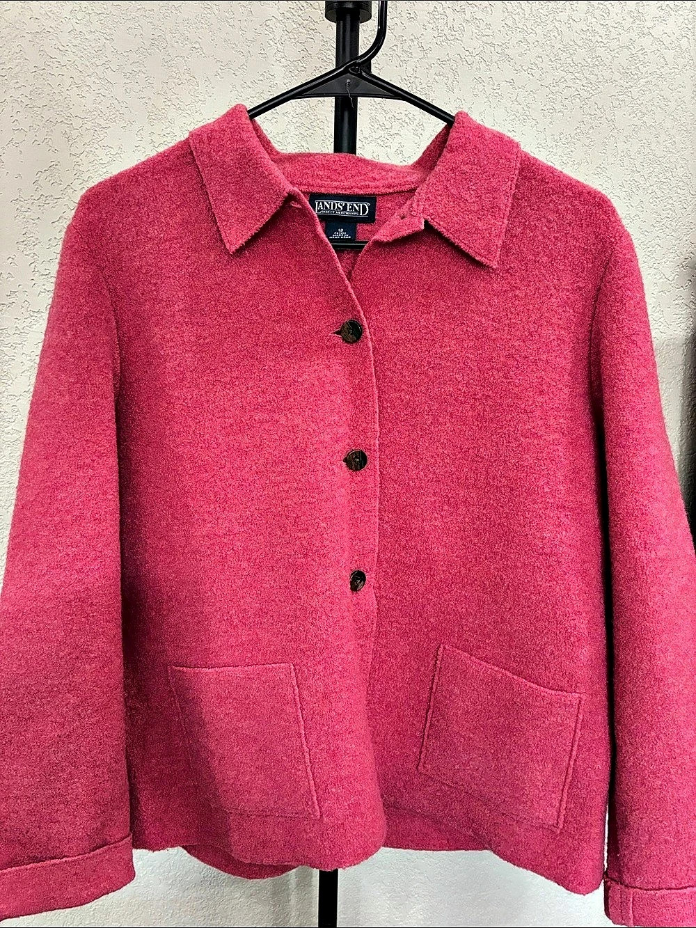 Lands' End Vintage Boiled Wool Button Front Jacket Pink Size 12